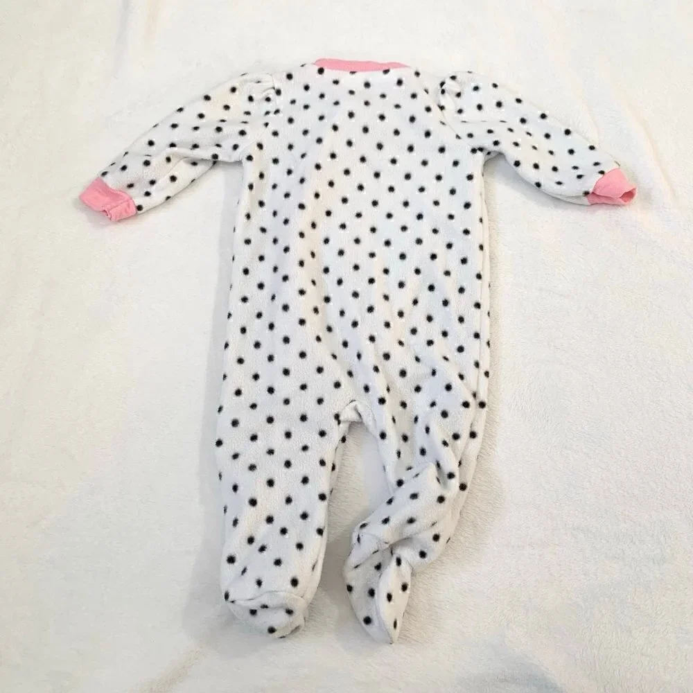5/$25 Koala Baby Girls White Polka Dot Deer Fleece Footed‎ Sleeper Pajamas 3-6M